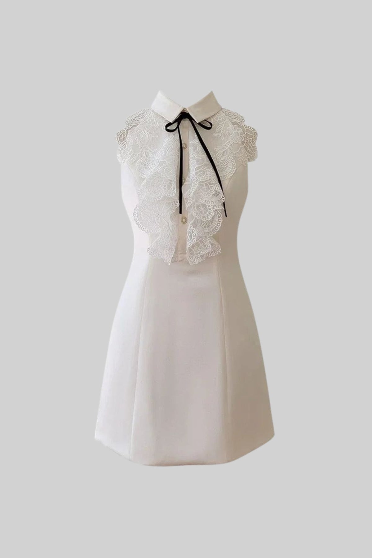 Sleeveless A-Line Mini Dress With Lace Bib Detail – Ivoire - View 2