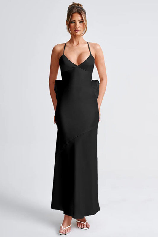 Satin Maxi Dress with Bow Detail Silk Dress - View 3