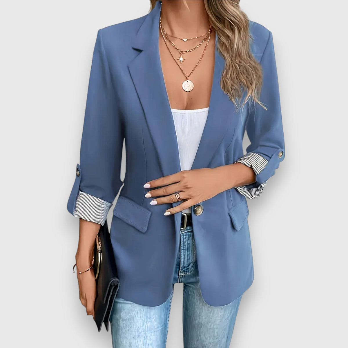 Notch Lapel Roll Up Sleeve Single Button Blazer 7