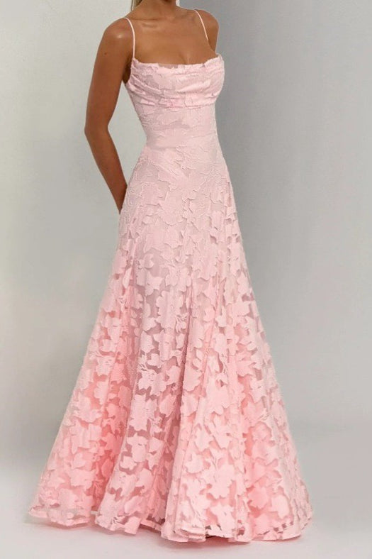 Floral Lace Spaghetti Strap Fit and Flare Maxi Dress - View 2