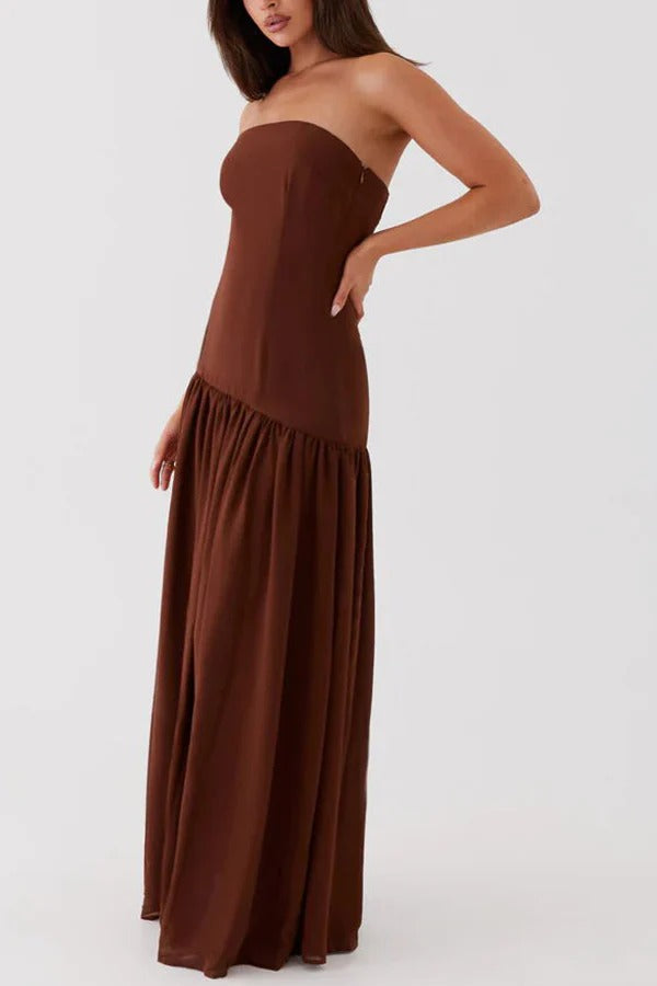 Lizzy Strapless Semi Sheer Patchwork Chiffon Maxi Dress - View 10