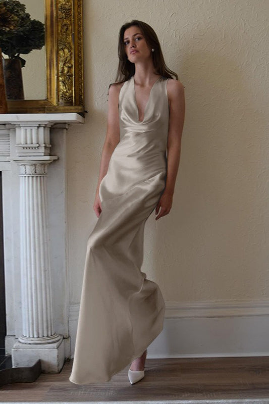 Satin Cowl Neck Slip Maxi Dress
