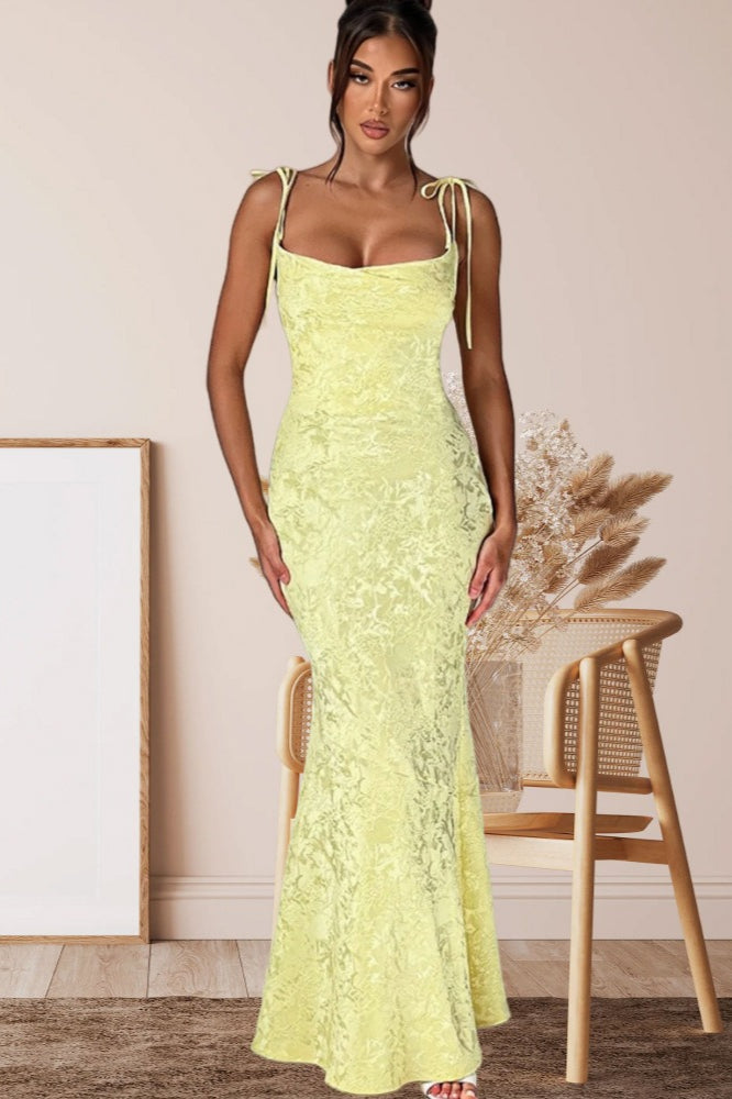 Jacquard Square Neck Backless Mermaid Maxi Dress - View 4