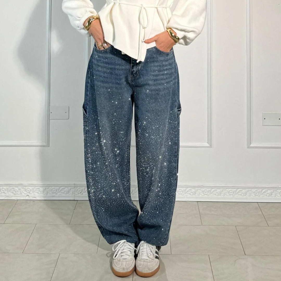 Star Rhinestone High Waist Wide Leg Jeans 4