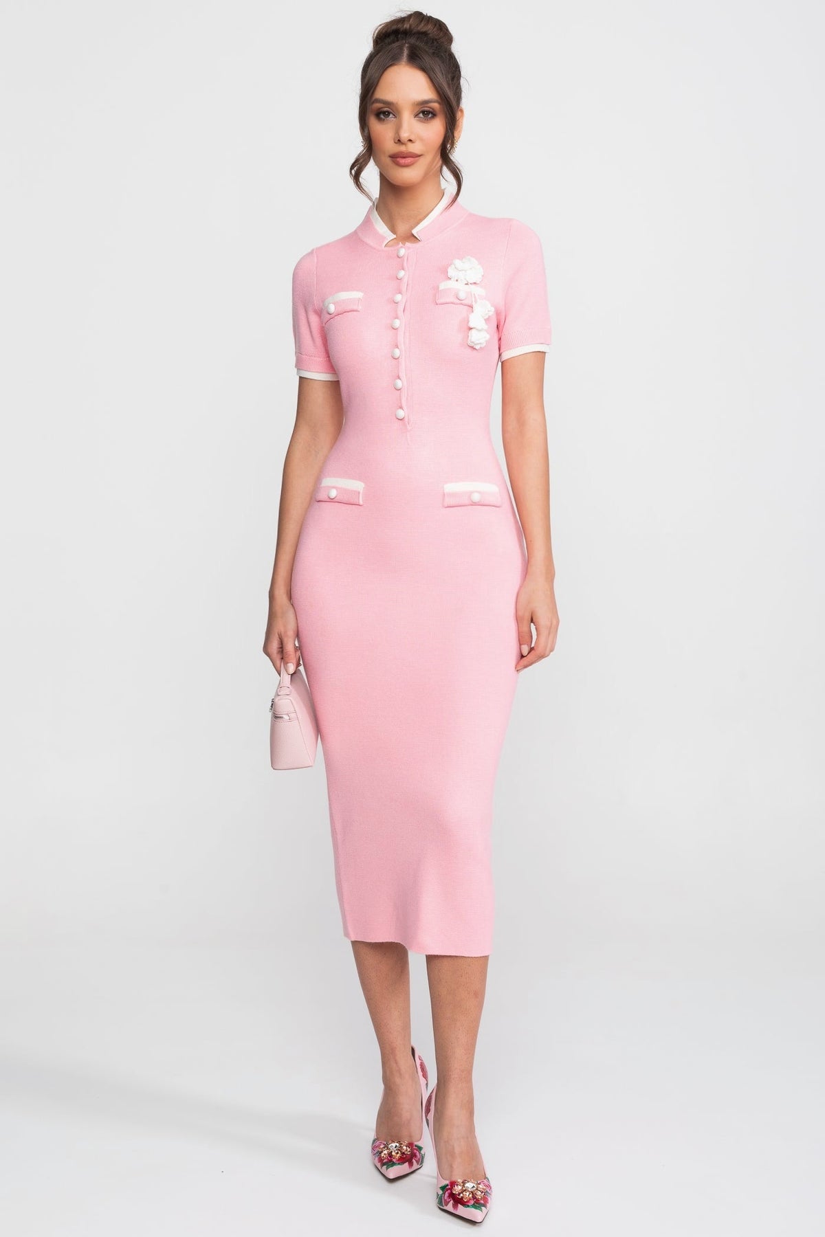 Ribbed Knit Midi Dress - Pink