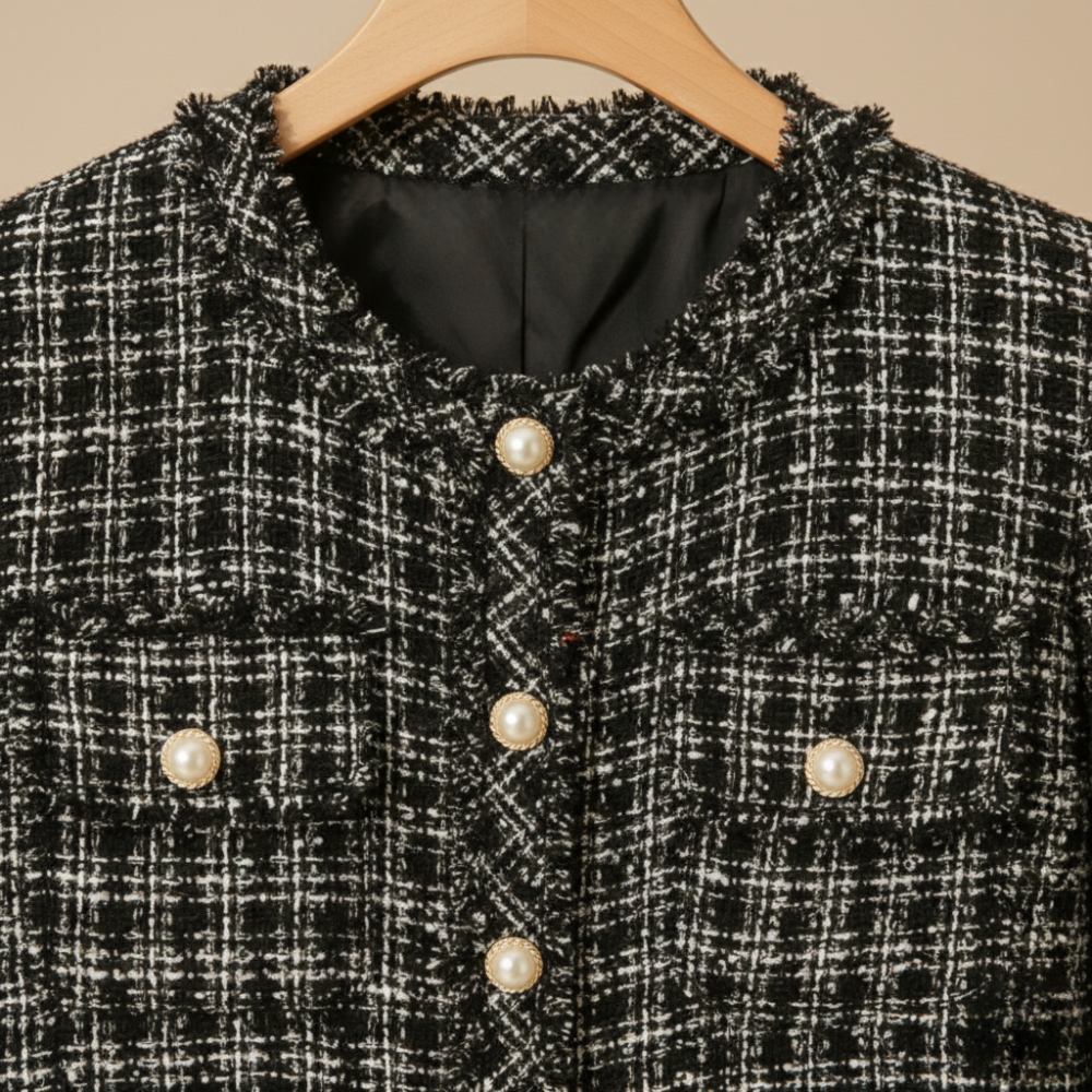 Tweed Check Round Neck Button Front Cropped Jacket 4