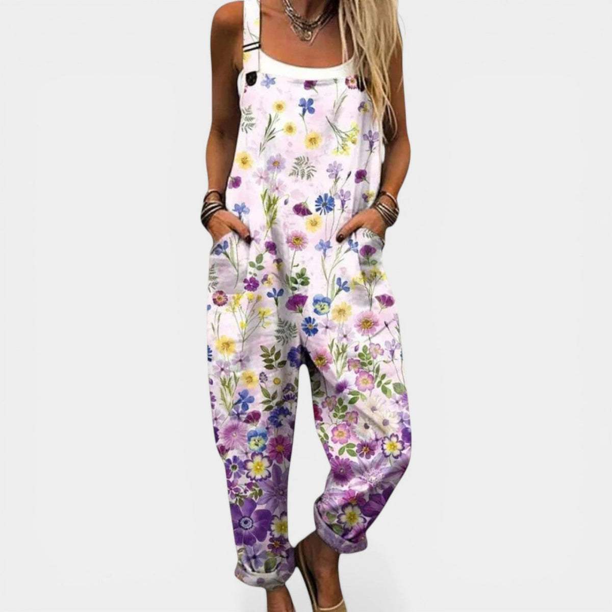 Wildflower Floral Print Sleeveless Pocket Overall Jumpsuit