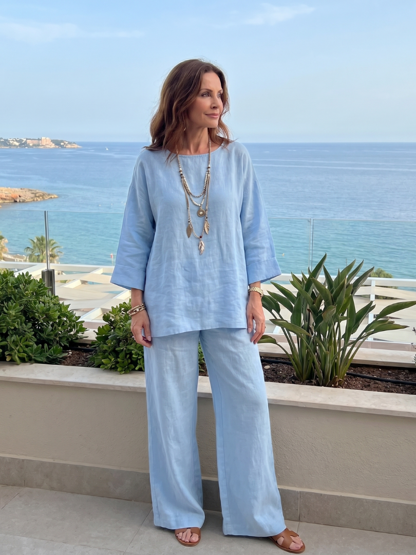Round Neck Oversized Tunic and Wide Leg Pants Two Piece Set 8