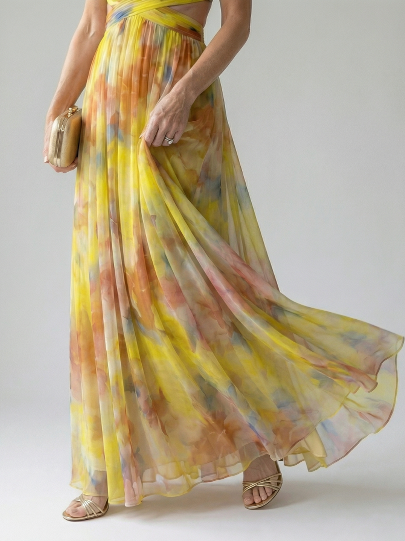 Floral Print V-Neck Ruched Waist Maxi Dress 6