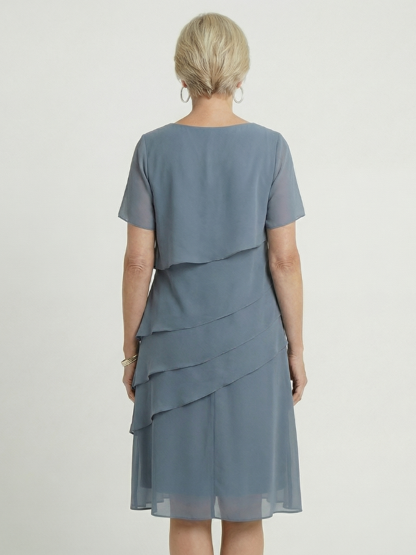 Round Neck Short Sleeve Tiered Knee Length Dress 7
