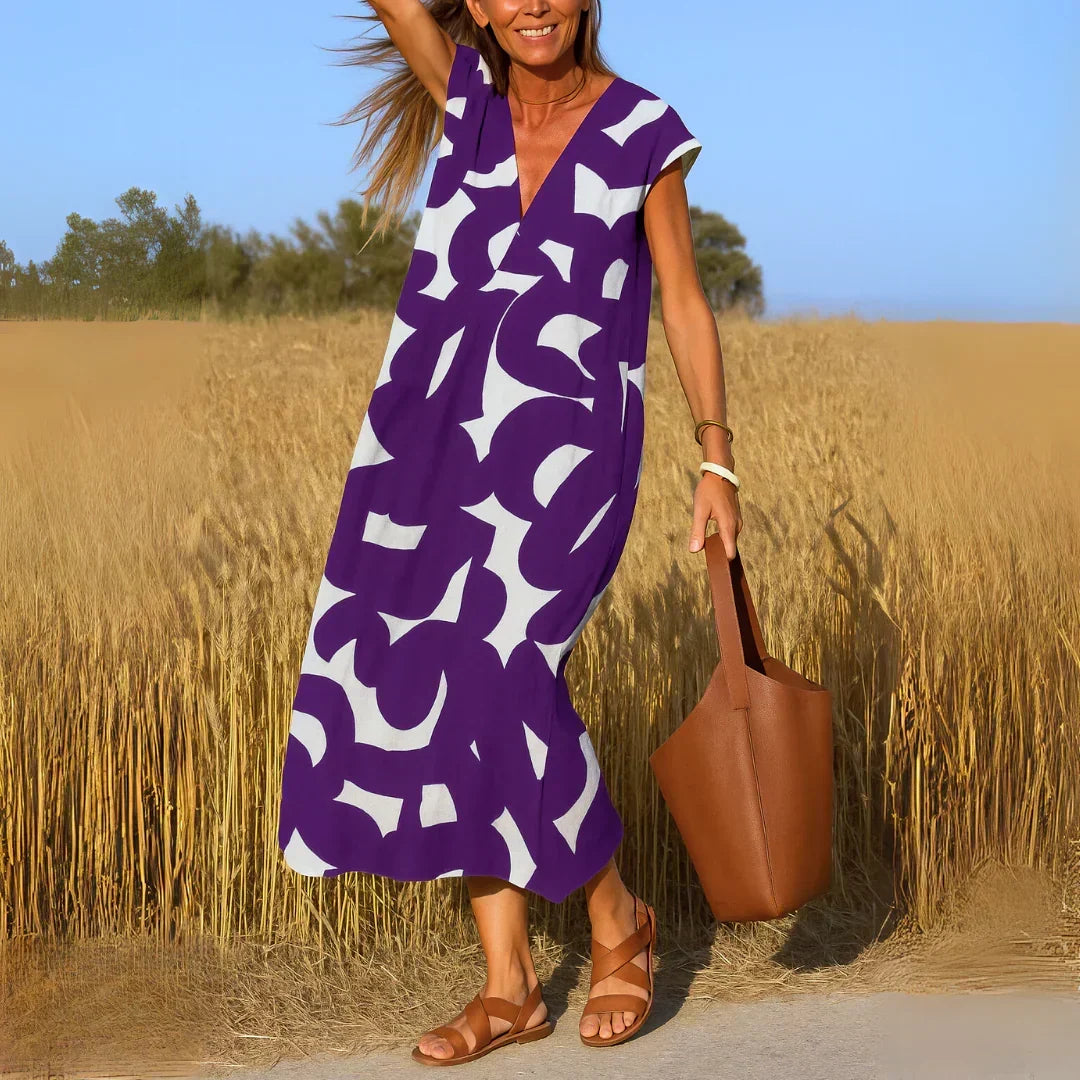 Abstract Print V-Neck Sleeveless Maxi Dress 7