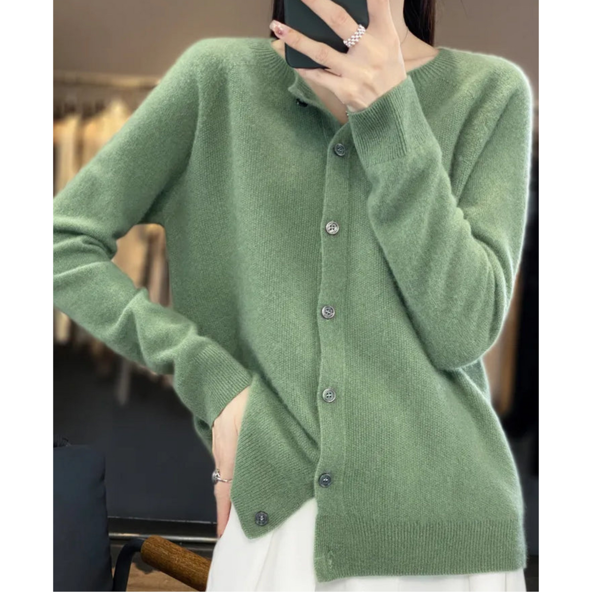 Round Neck Button Front Long Sleeve Knit Cardigan 14