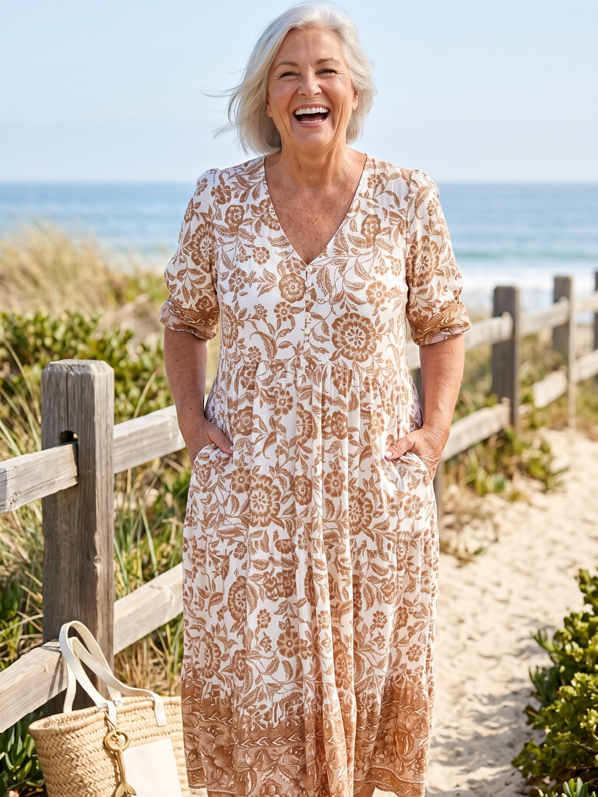 Floral V-Neck Half Sleeve Tiered Midi Dress 2
