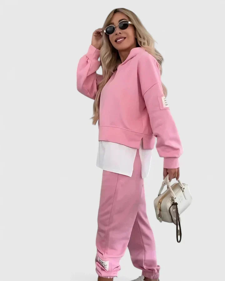 Hooded Layered Hem Sweatshirt and Jogger Two Piece Set 2
