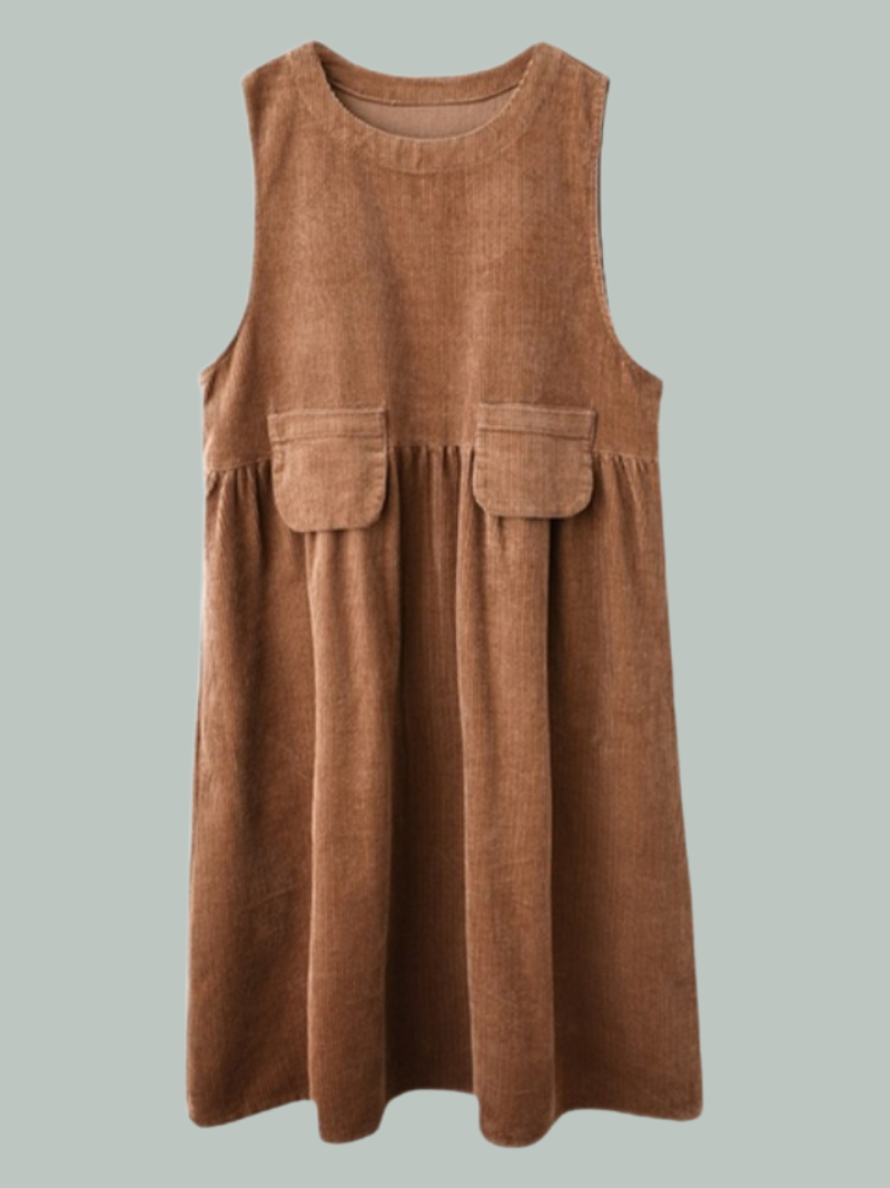 Sleeveless Thin Line Loose Striped Velvet Mid-Length A-Line Dress - View 3
