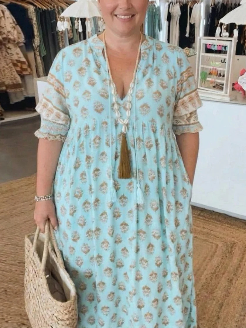 Floral Print V-Neck Bell Sleeve Tiered Boho Maxi Dress 8