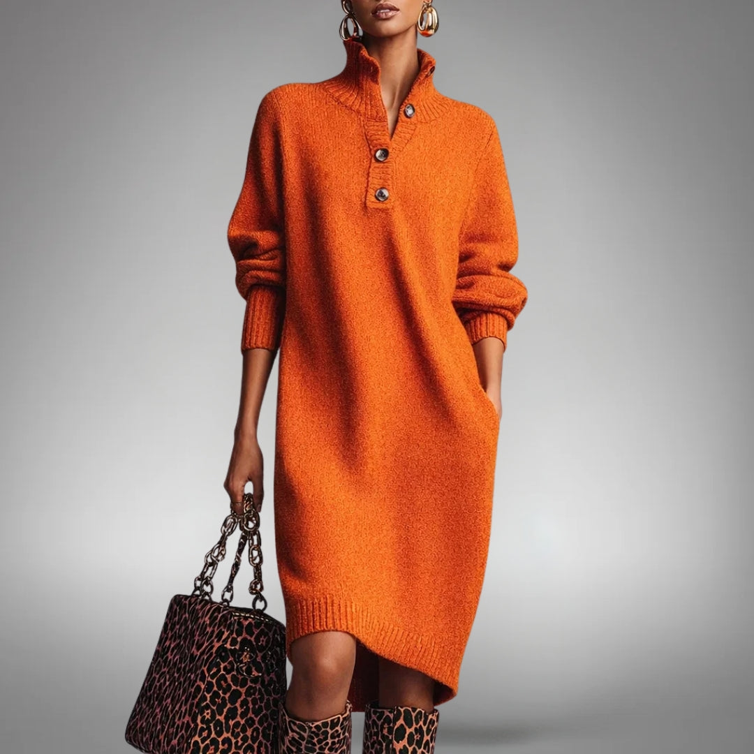 Turtleneck Long Sleeve Knit Midi Sweater Dress 2