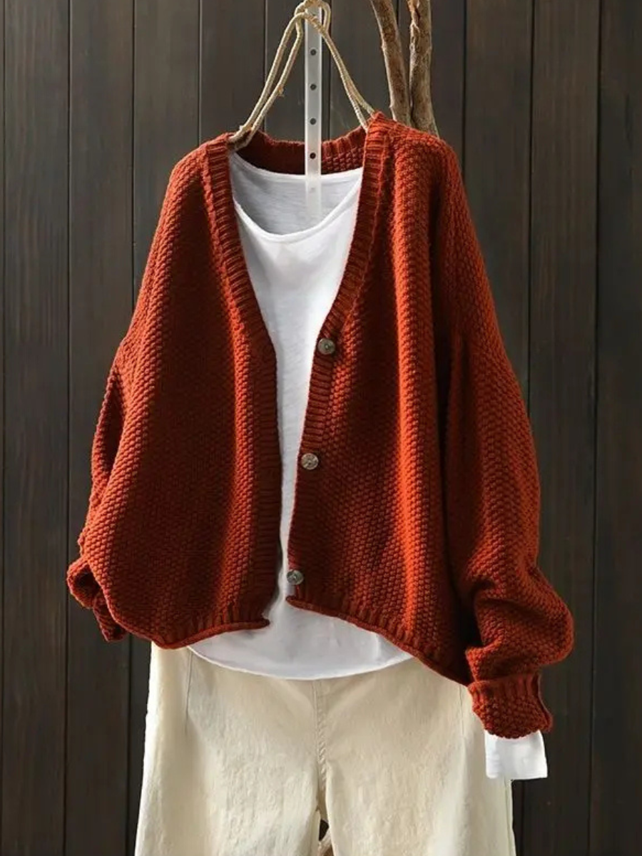 V-Neck Button Front Chunky Knit Oversized Cardigan 2