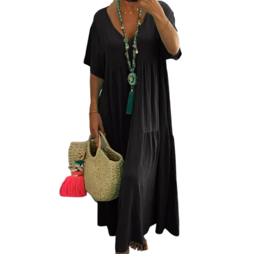 V-Neck Short Sleeve Tiered Boho Maxi Dress 8