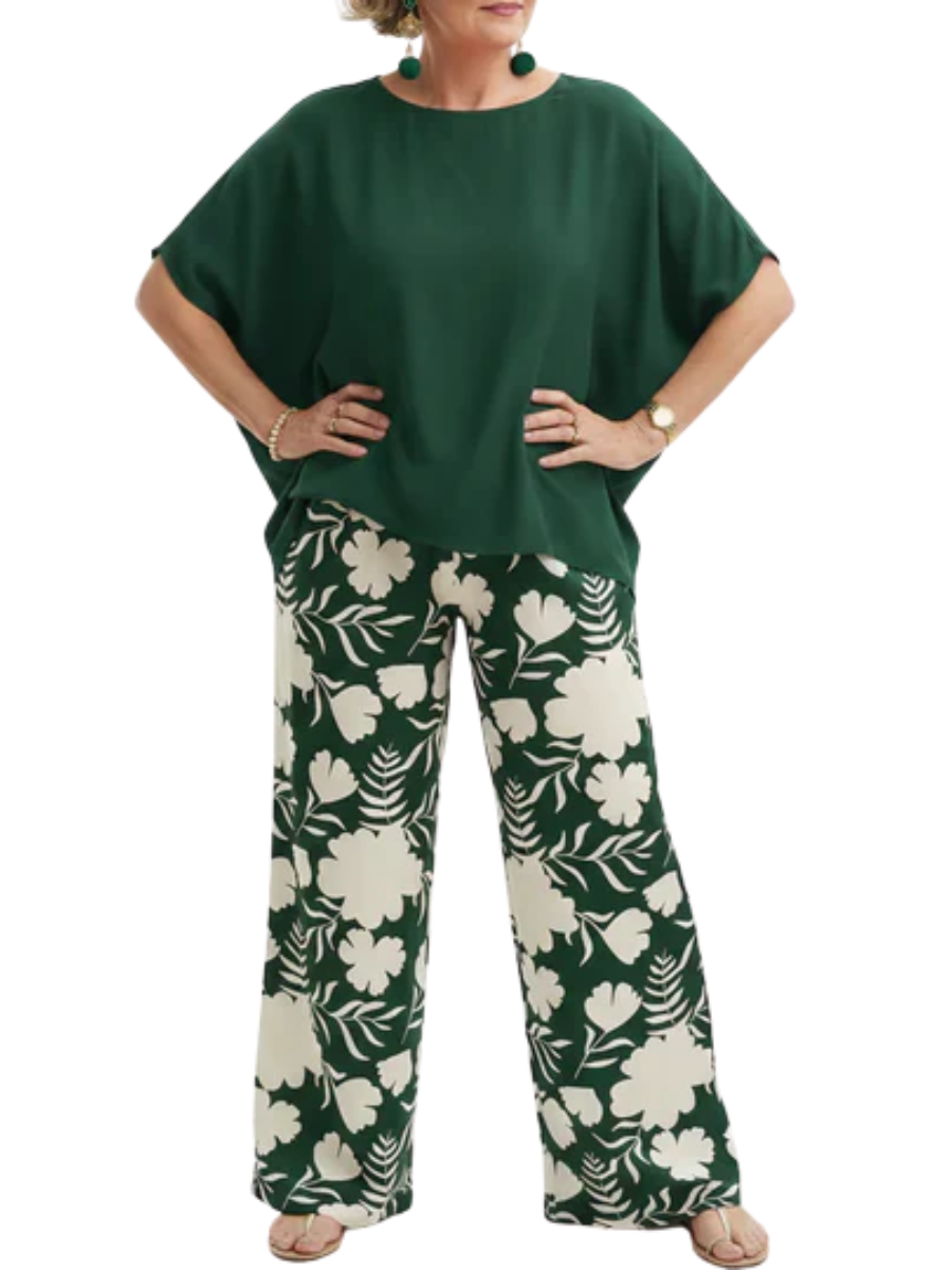 Short Sleeve Top and Floral Wide Leg Pants Two Piece Set 8