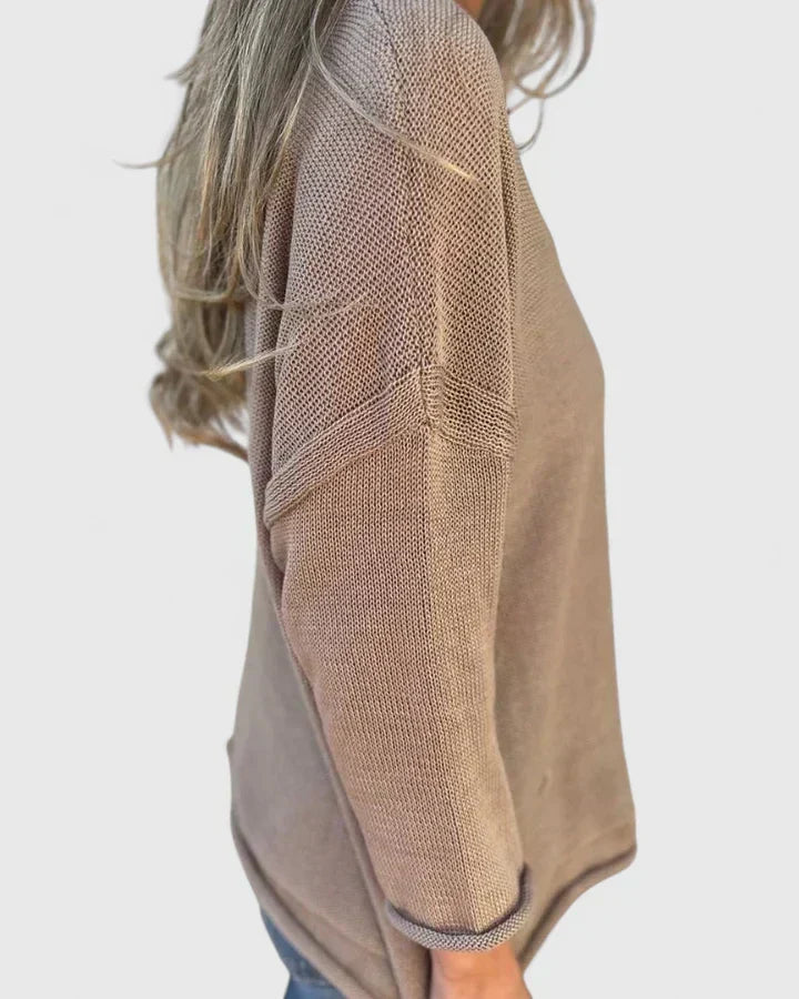 V-Neck Long Sleeve Pocket Loose Knit Sweater 2