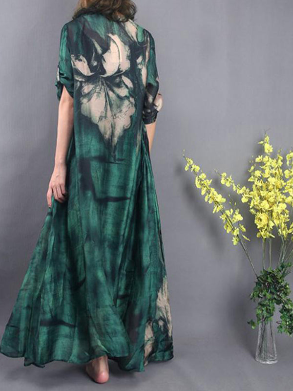 Abstract Print Oversized Round Neck Short Sleeve A-Line Maxi Dress - View 4