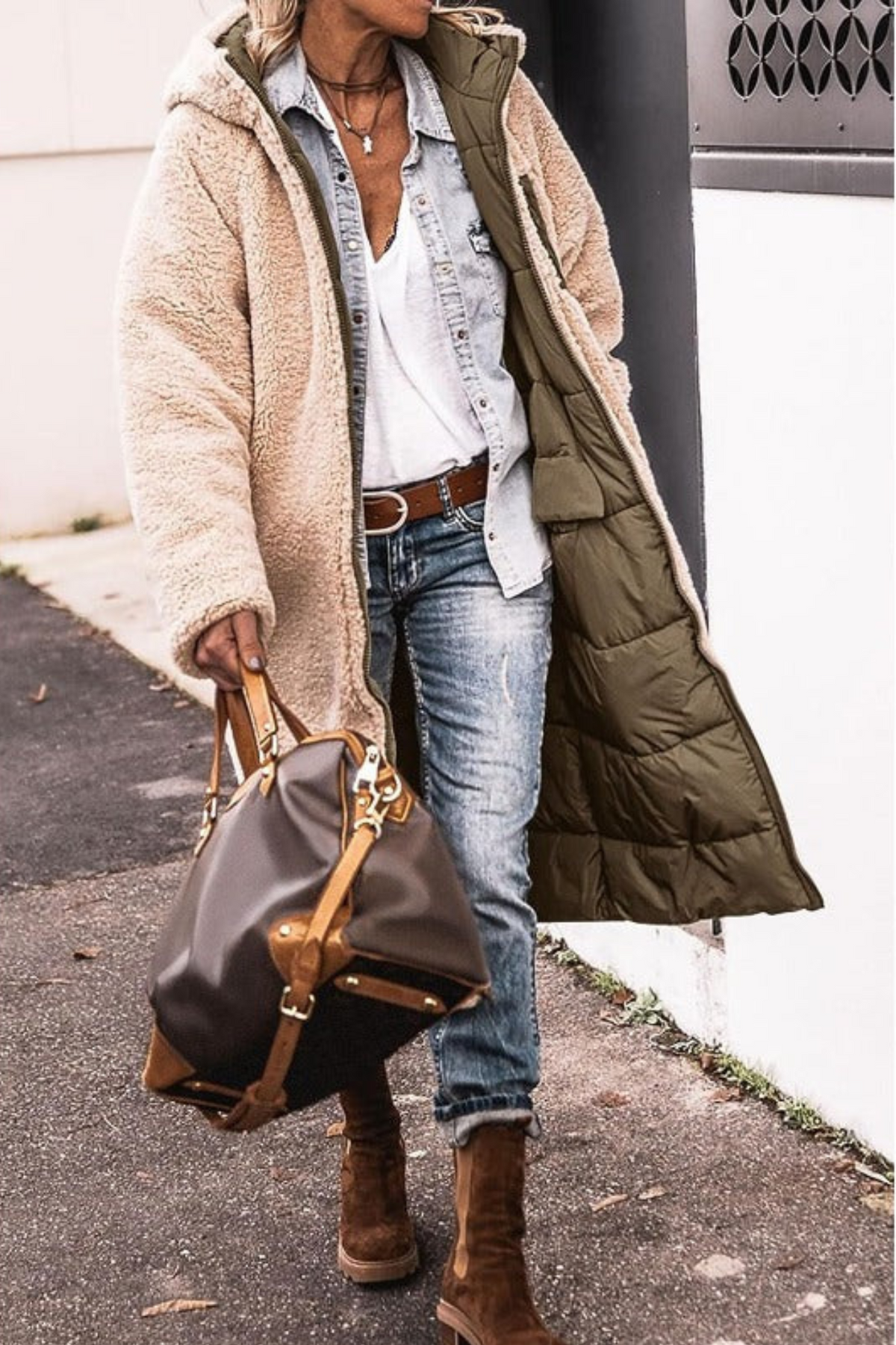 Reversible Sherpa Lined Quilted Longline Coat 12