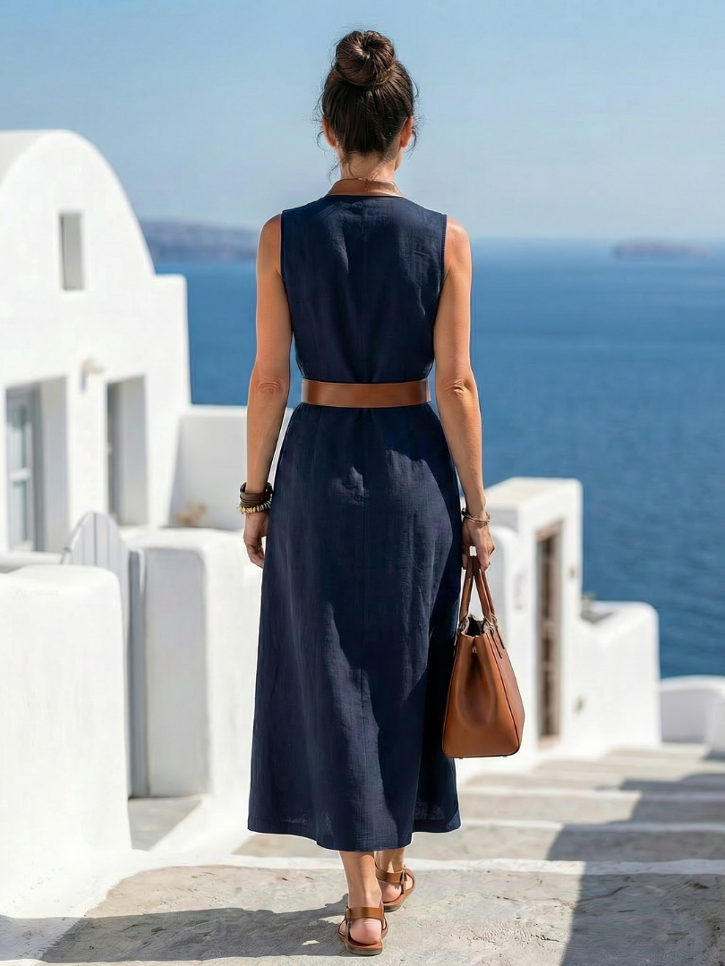 Contrast Belt Wrap V-Neck Sleeveless Maxi Dress 8