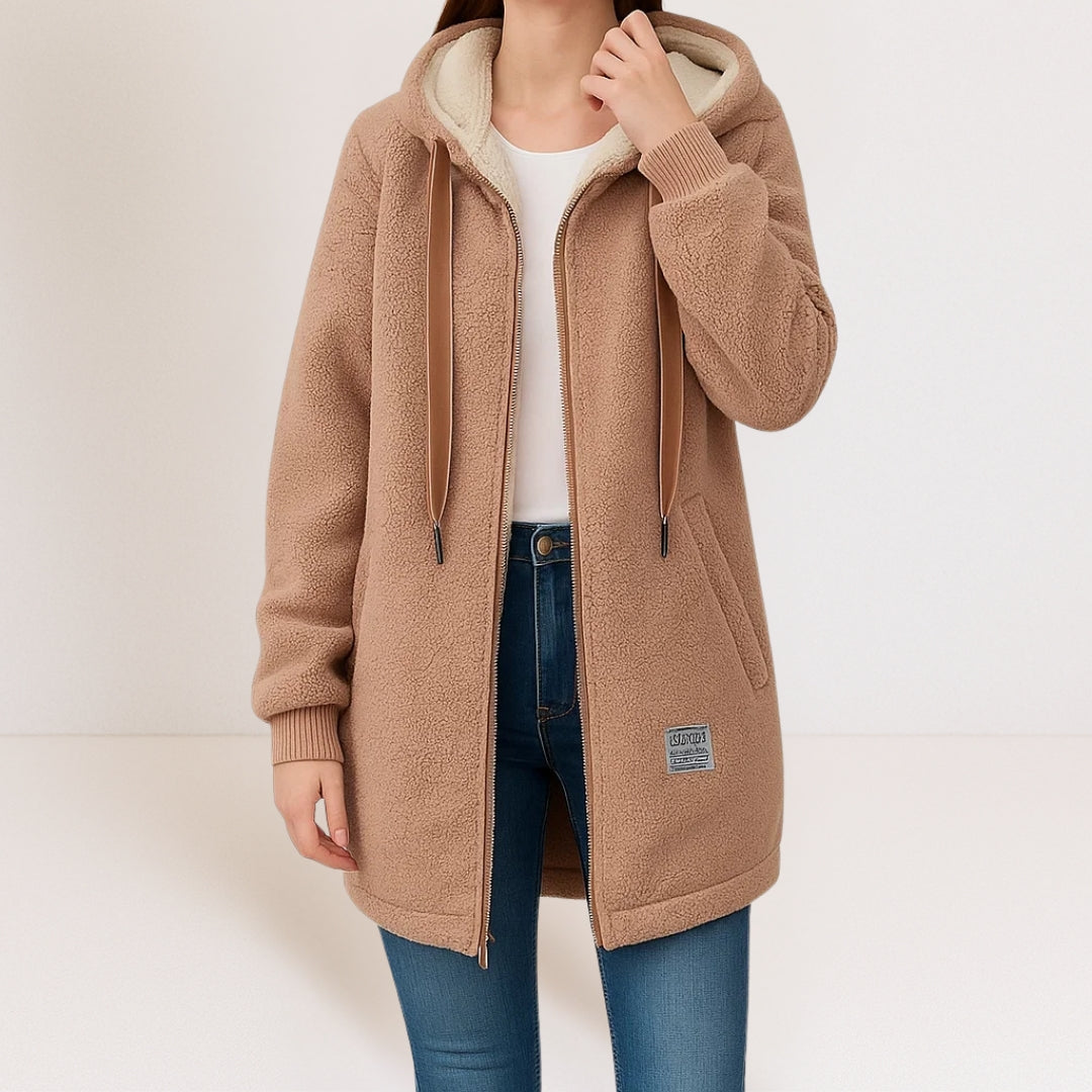 Hooded Zip Front Longline Sherpa Fleece Jacket 4