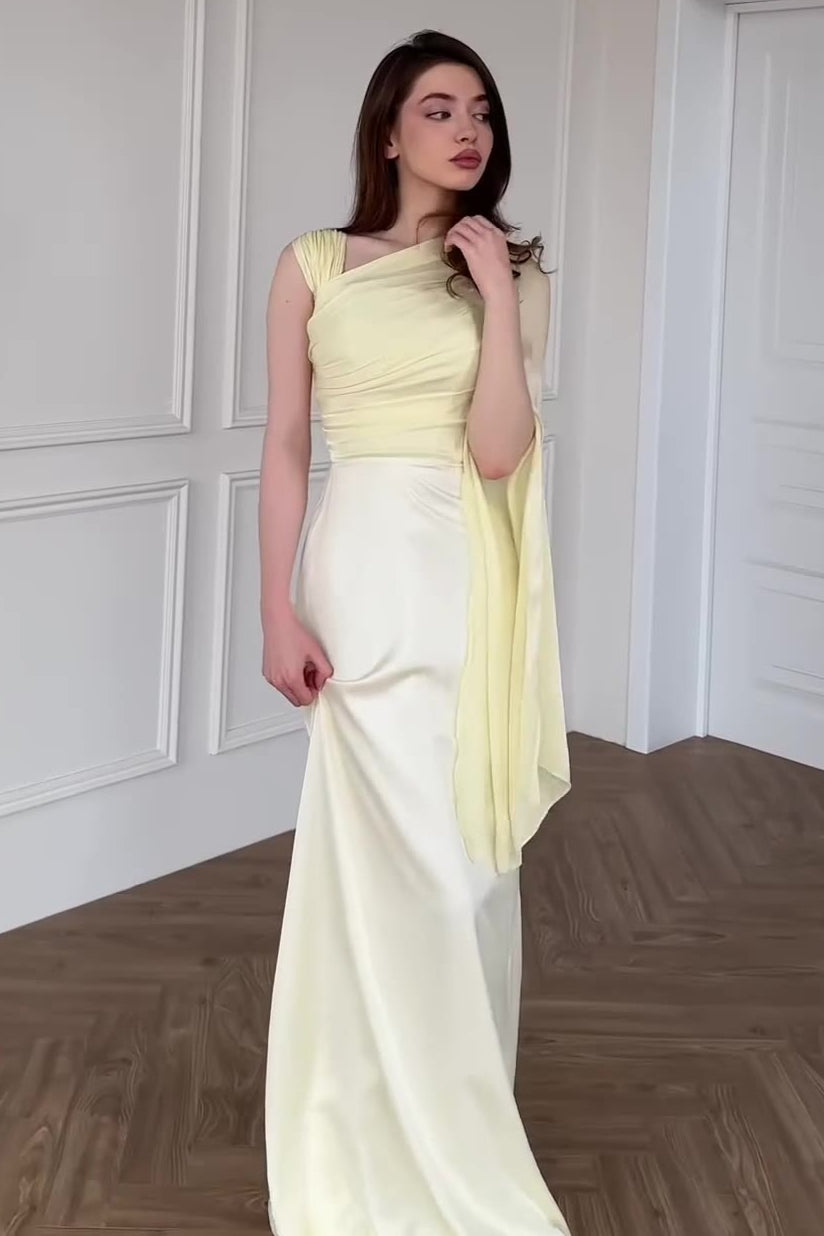Chiffon One Shoulder Cape Sleeve Ruched High Slit Maxi Dress - View 8