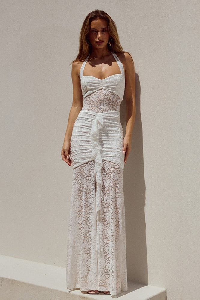 Backless Halter-Neck Lace Bodycon Dress