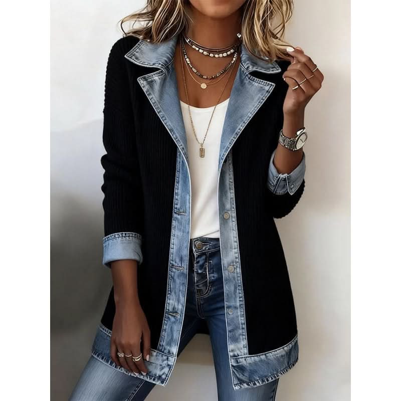 Denim Contrast Corduroy Lapel Button Front Jacket