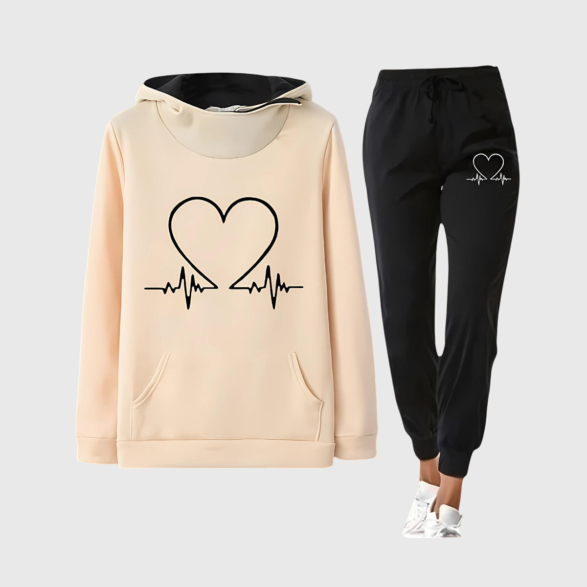Heart Print Hooded Sweatshirt and Joggers Two Piece Set 4