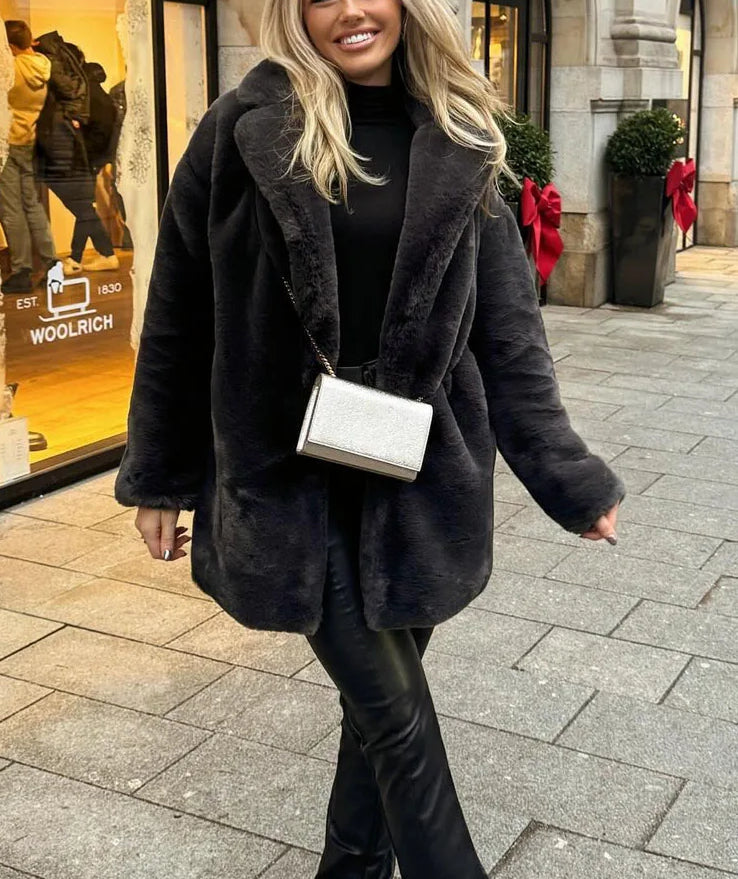 Faux Fur Thick Winter Coat Black / S Coats-241208