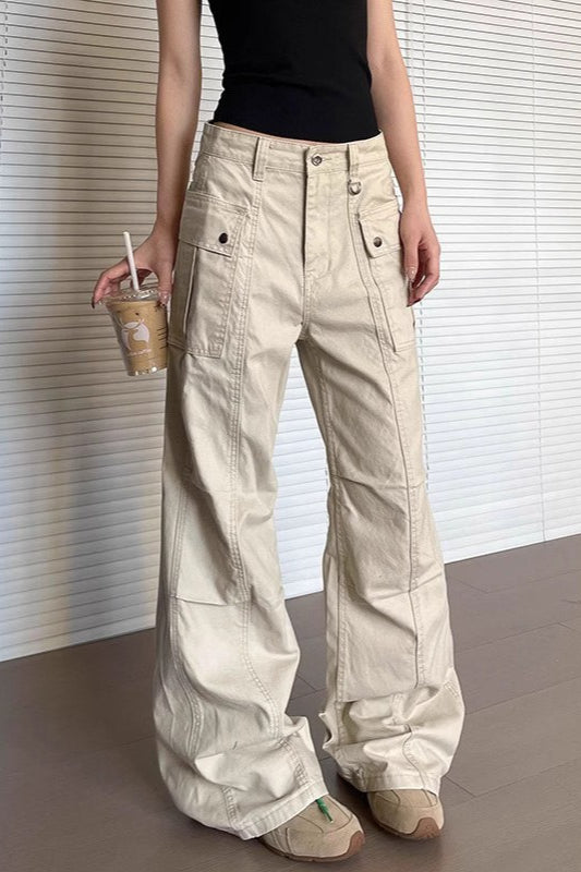Straight Flared Vintage Washed Multi Pocket Cargo Pants