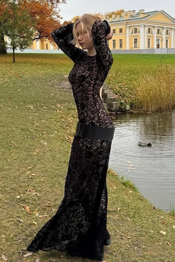 Bell Sleeve Backless Lace Dress - View 3