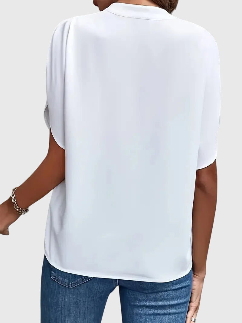 Notch V-Neck Short Sleeve Blouse 4