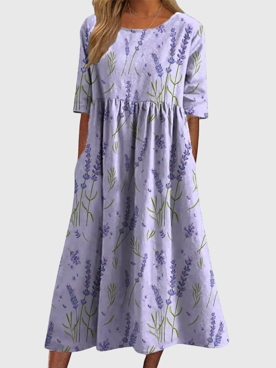 Floral Round Neck Half Sleeve Pocket Maxi Dress 4