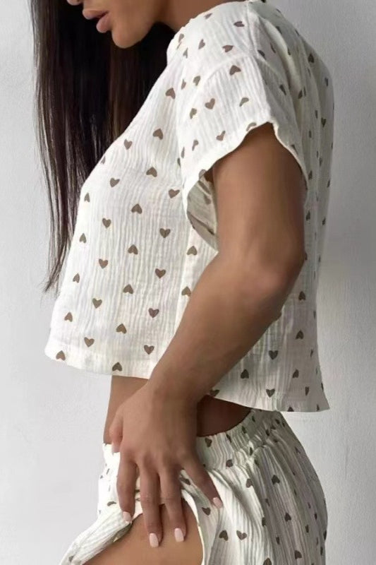 Love Print Lounge Tee Pajama Sets