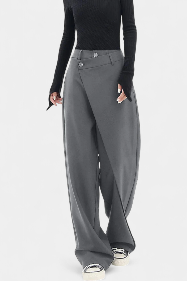 High Waist Asymmetric Wrap Front Wide Leg Trousers