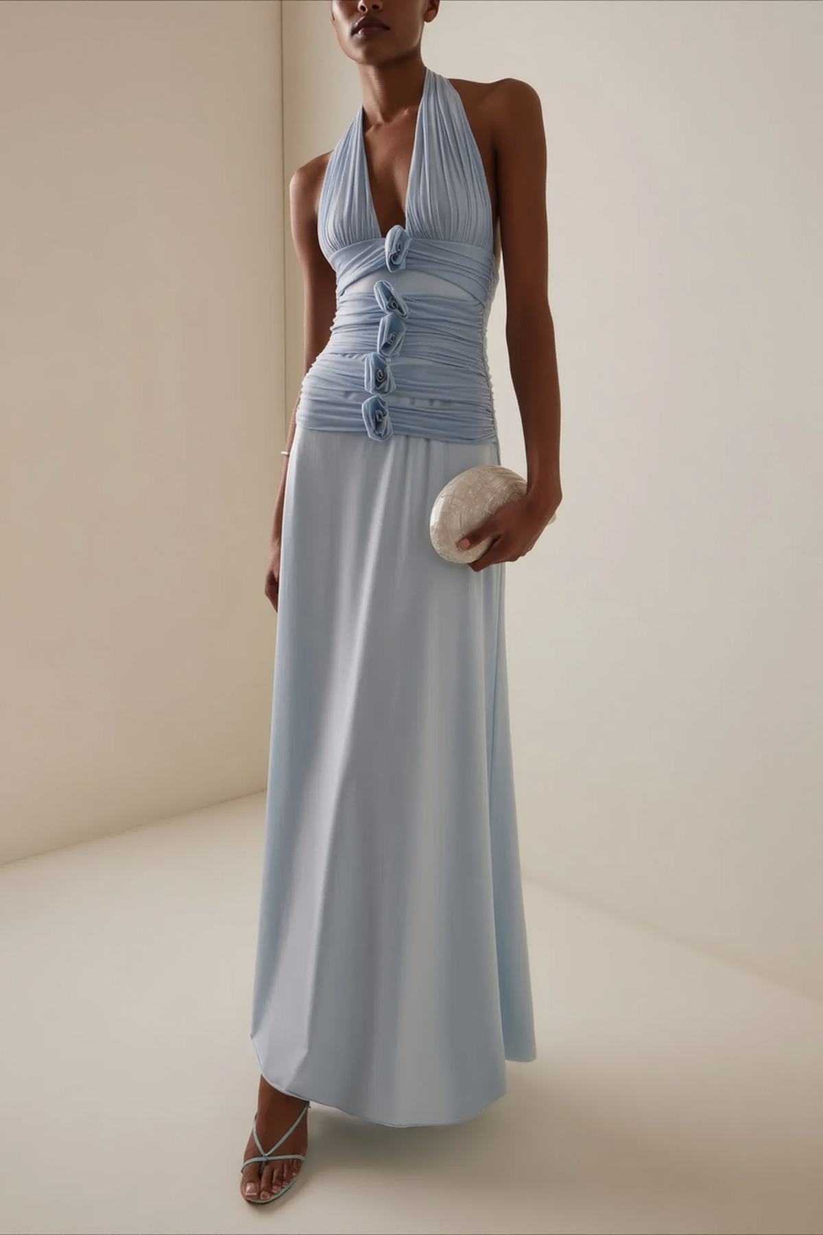 Backless Halter-Neck Floral Dress