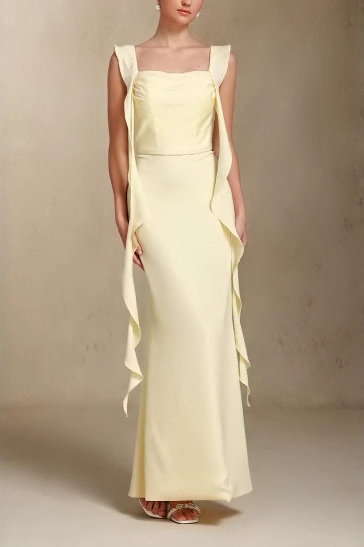 Square Neck Ruffle Trim Mermaid Gown - View 4