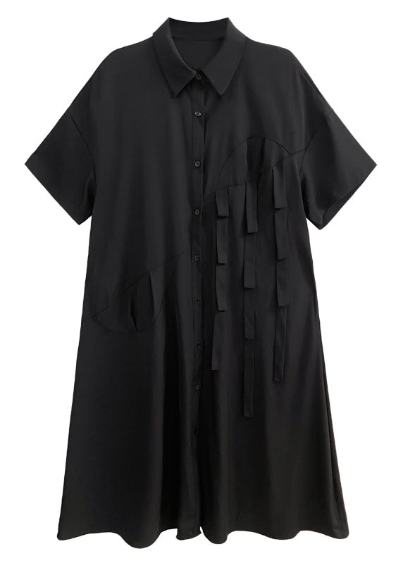 Oversized Button Front Strap Detail Short Sleeve Shirt Midi Dress - View 5
