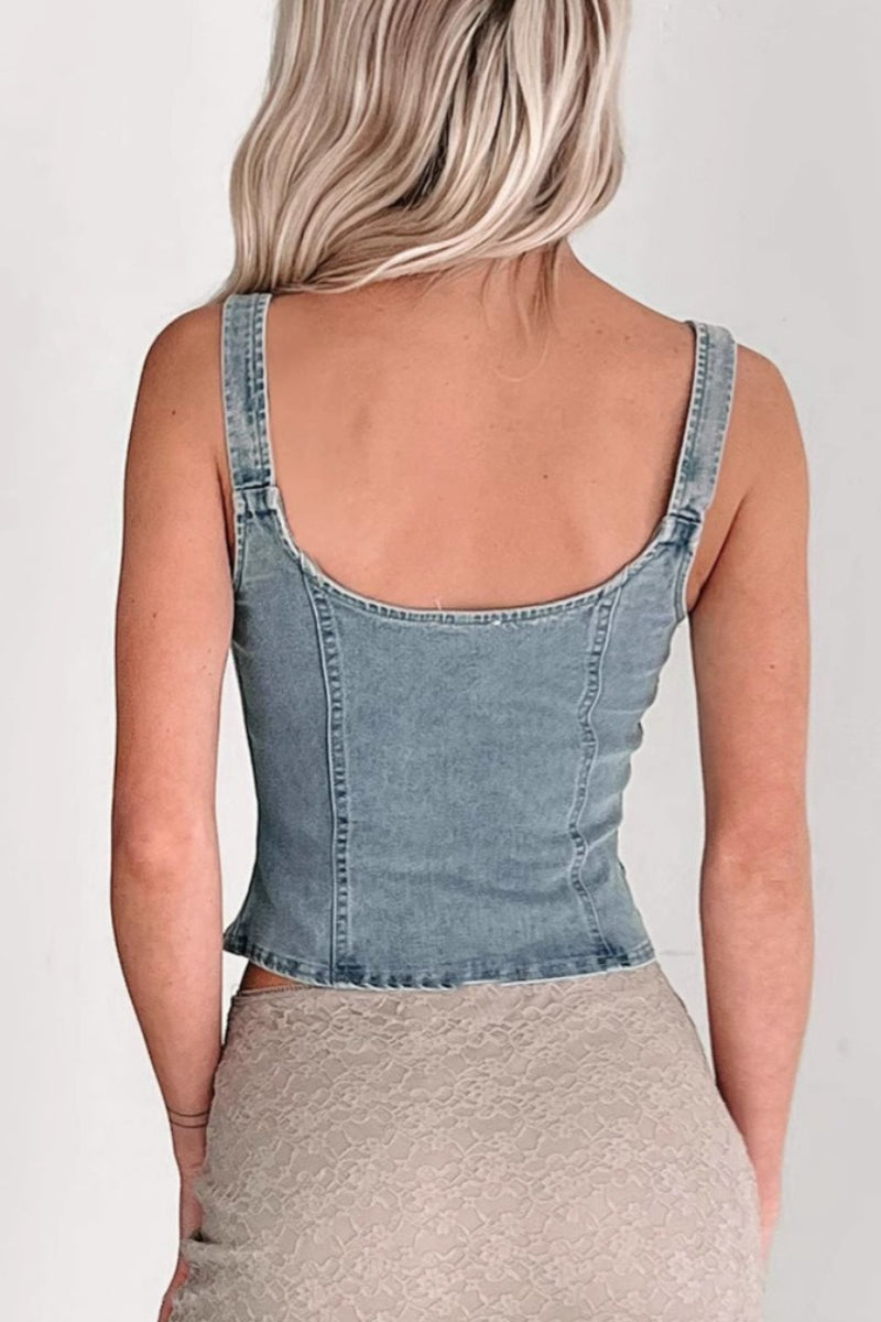 Denim Zip Front Sleeveless Tank Top