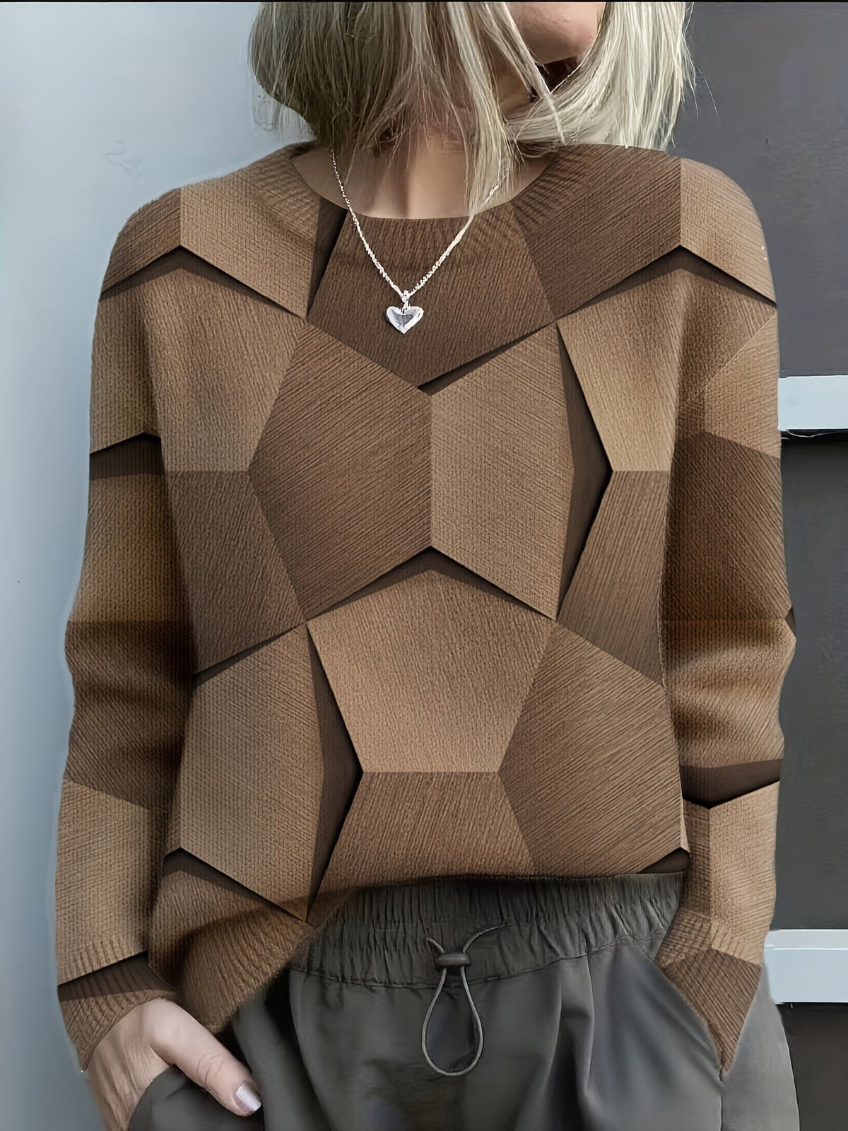 Crew Neck Geometric Colorblock Knit Sweater 4