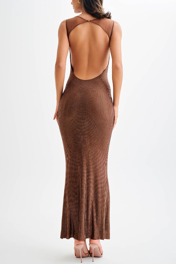 Purple Midnight Fantasy Stretch Sequin Mesh Strap Maxi Dress - View 5