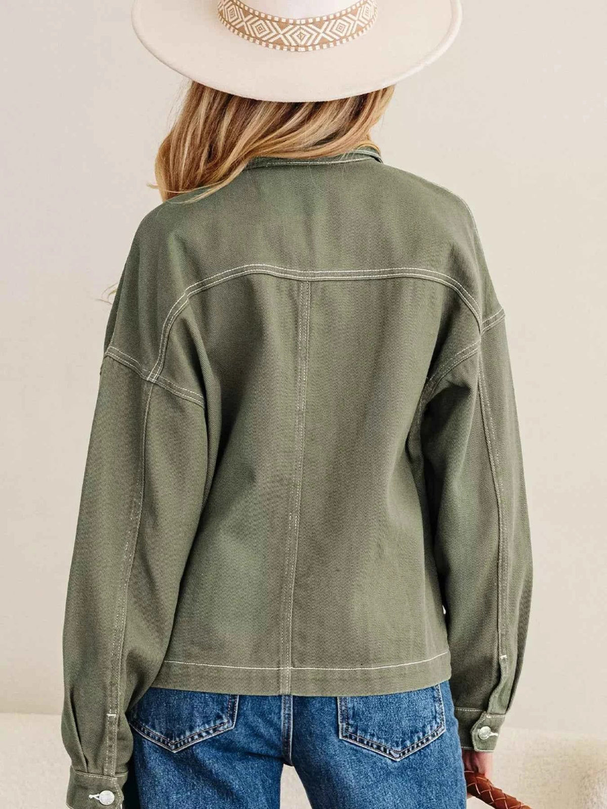 Patched Pocket Collared Button Front Boyfriend Denim