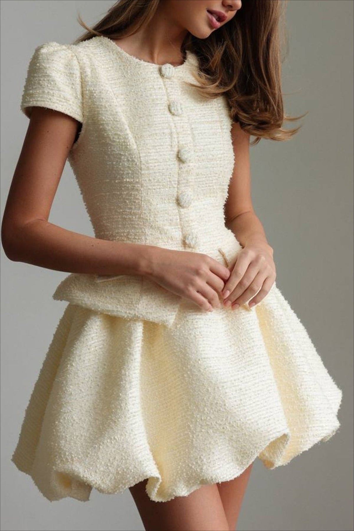 Short Boucle Cardigan Peplum Skirt Tweed Suit Set