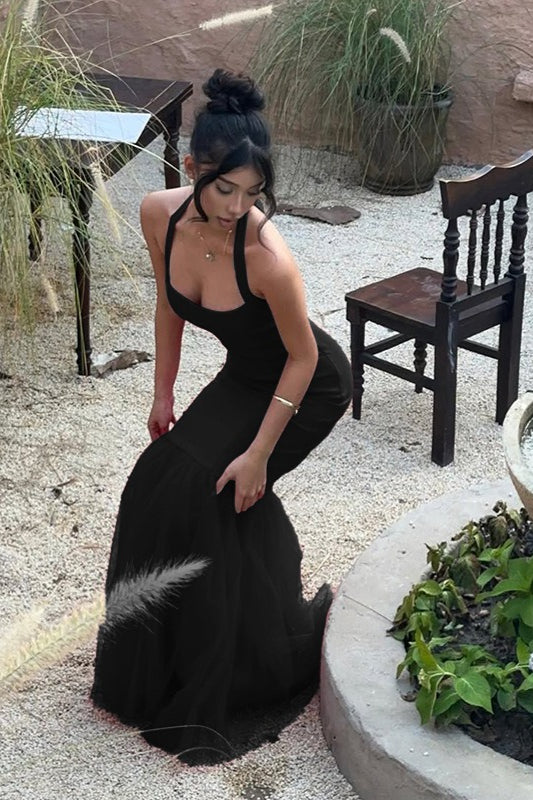 Halter Neck Mermaid Tulle Hem Formal Gown - View 8