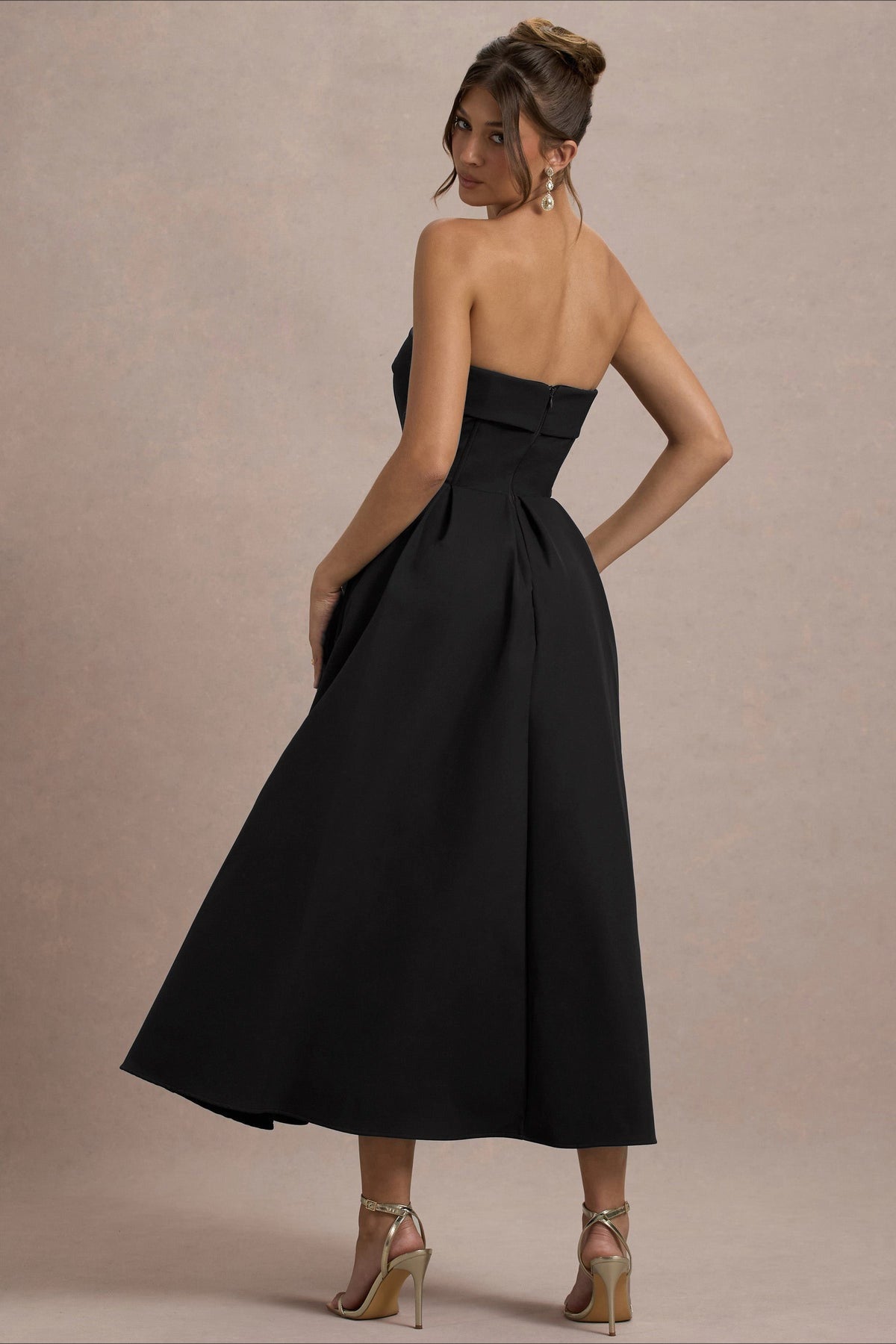Strapless Fold Over Neck Box Pleat A-Line Midi Cocktail Dress - View 19